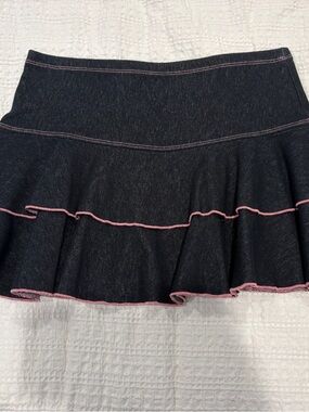 Dark Ruffle Mini Skirt with Pink Contrast Stitching